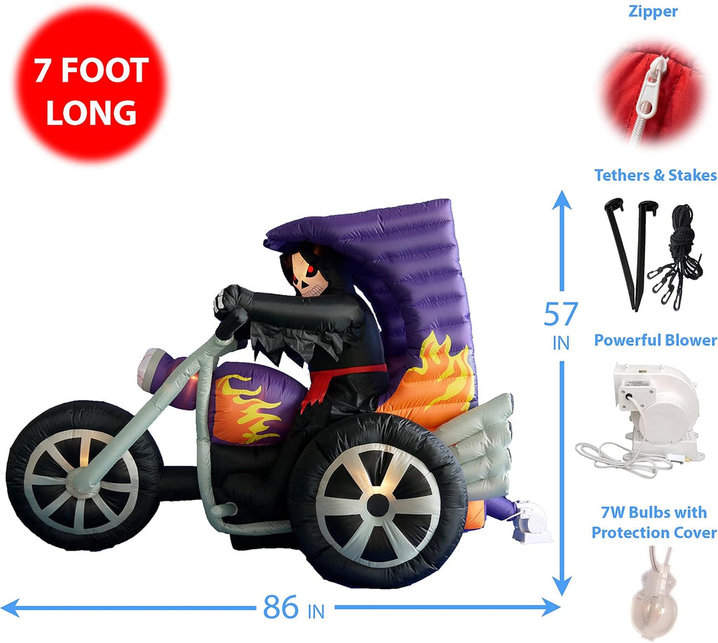 7 ft long halloween inflatable grim reaper on shown in use