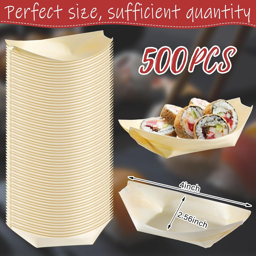 Hoolerry 500 Pcs Disposable Bamboo Boat Plates for Sushi Serving Tray Bar