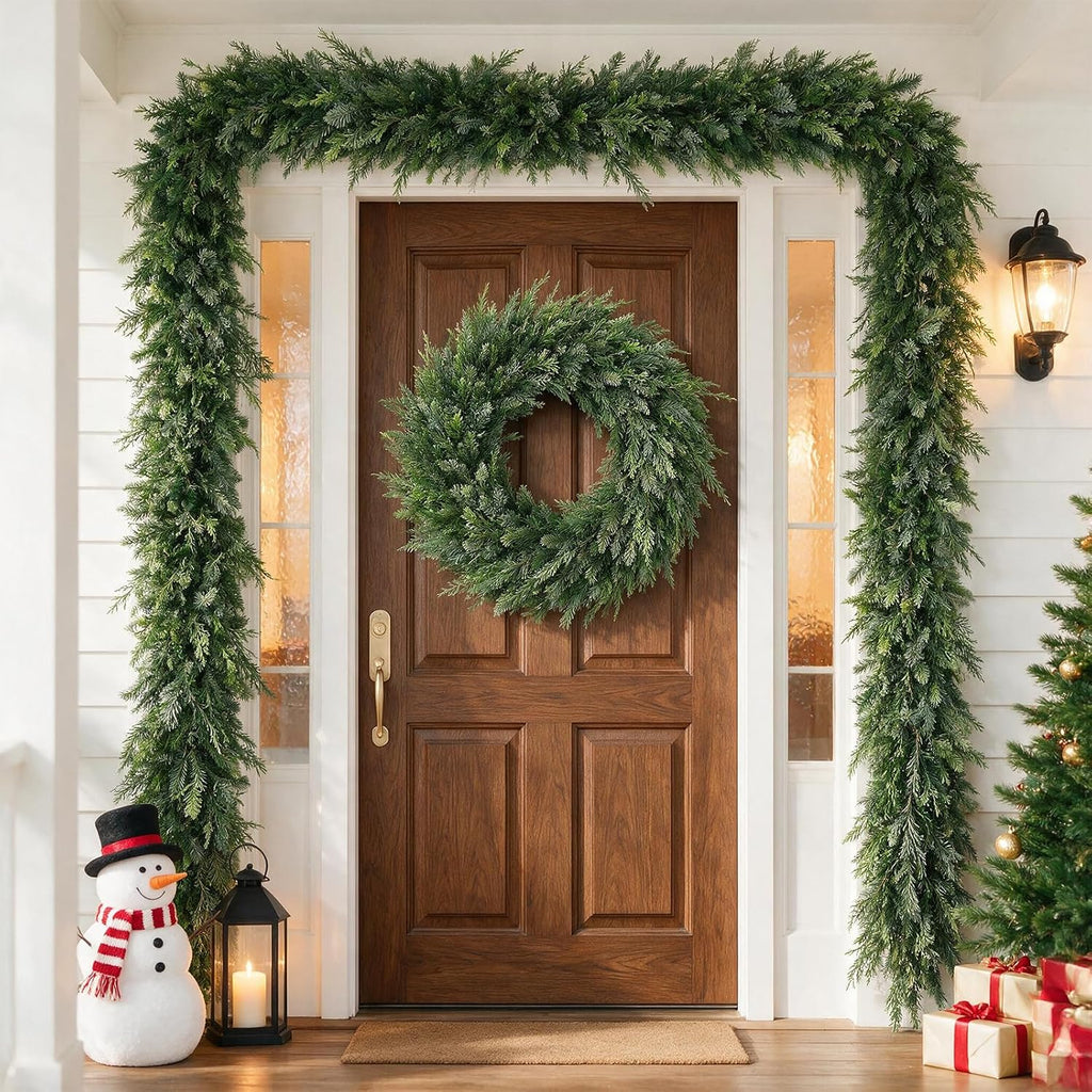 9FT Christmas Cedar Garland,Real Touch Soft Greenery Christmas Decorations