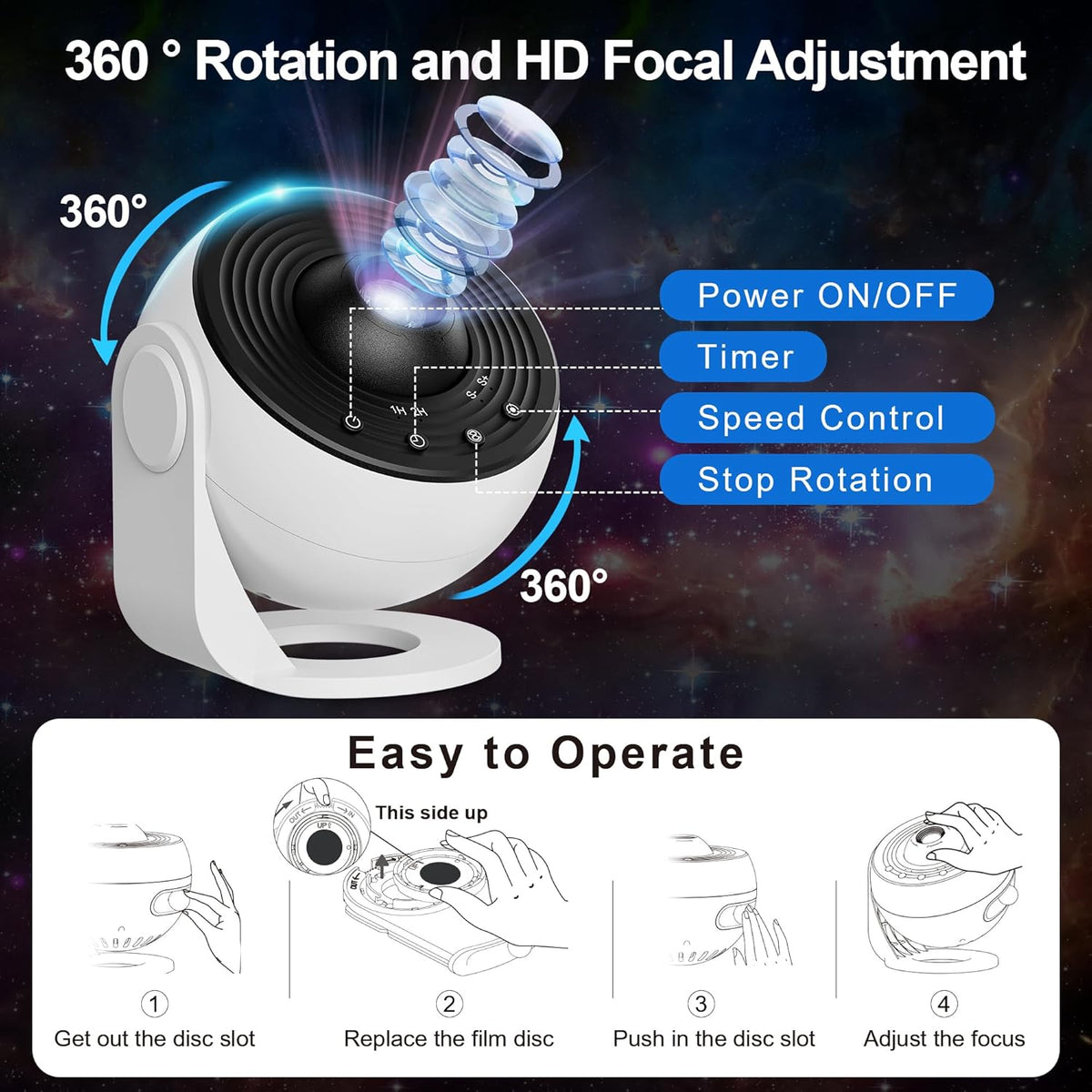 galaxy projector night light, 13-in-1 star projector for on a desk or shelf