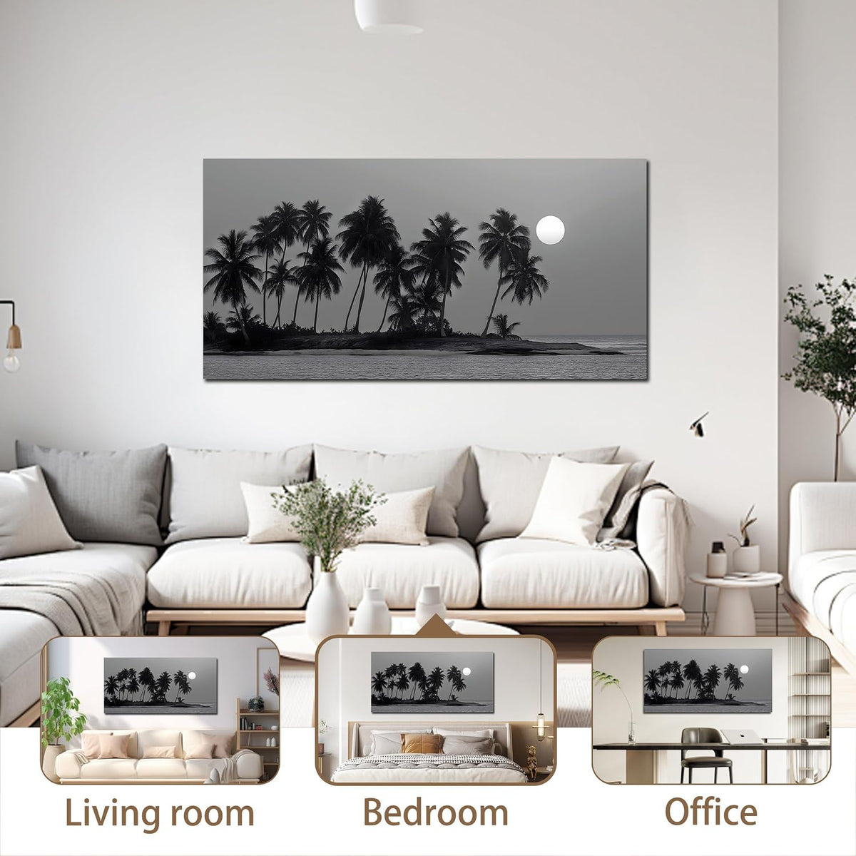 black and white wall art coastal landscape ocean, front angle view
