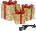 Sunnyglade Set of 3 Christmas Lighted Gift Boxes Xmax Decor 10"/8"/6" Gold