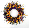 J'FLORU Black Halloween Wreath 22 Inch Artificial Halloween Wreaths for Front Door Black Wreath with Pumpkin Heads Candies Berries for Party Porch Farmhouse Indoor Outdoor