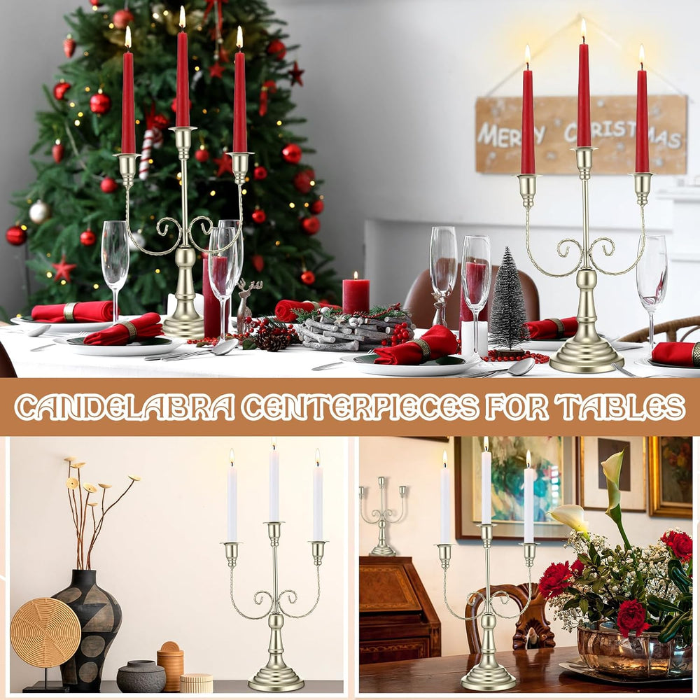 Dandat 3 Pcs 3 Arm Metal Candelabra Candle Holder, Retro, 11.65", Matte