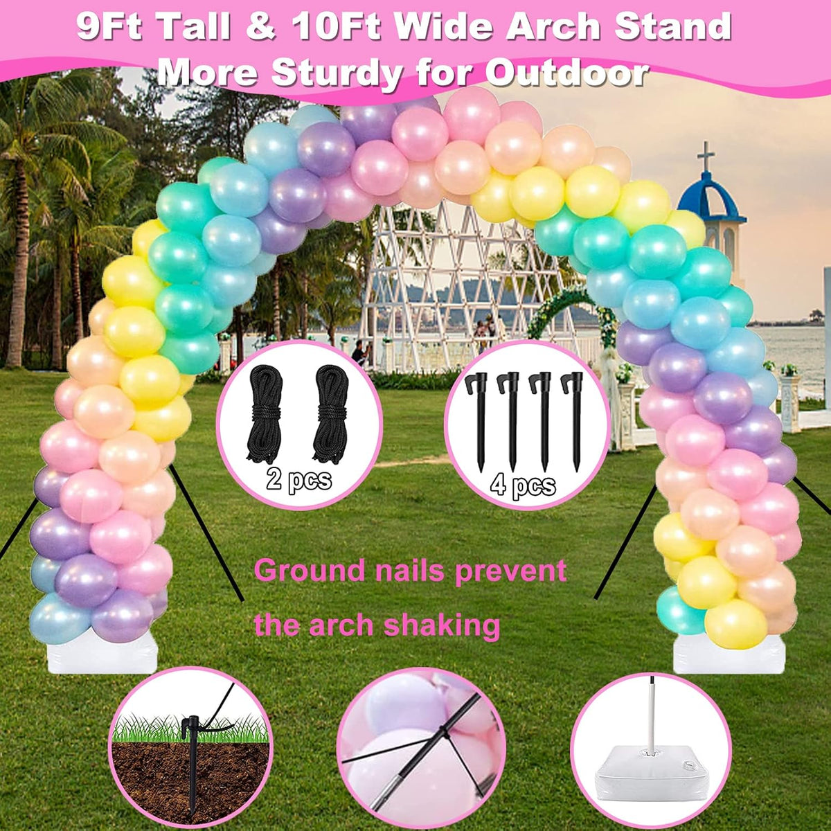Balloon Arch Kit and Balloon Pump Electric, 10ft Wide Adjustable Balloon Arch Stand With 100Balloons 2Balloon Stands For Wedding Anniversary Birthday Mother's Day Party Decoration Graduation Ceremony