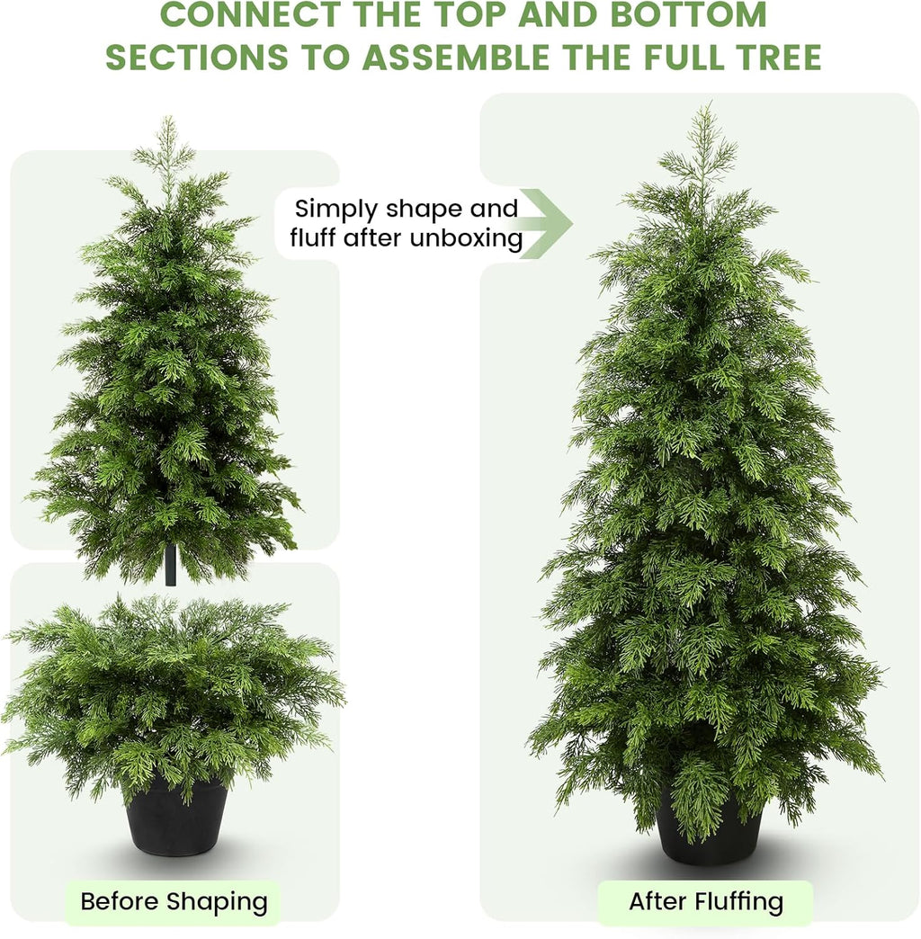 3ft artificial cedar topiary trees,2 pack uv resistant, close-up detail