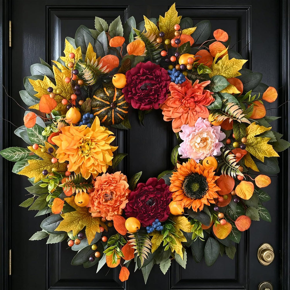 Waipfaru 2Pcs 26 in Harvest Fall Wreaths for Front Door Decor with Pumpkin
