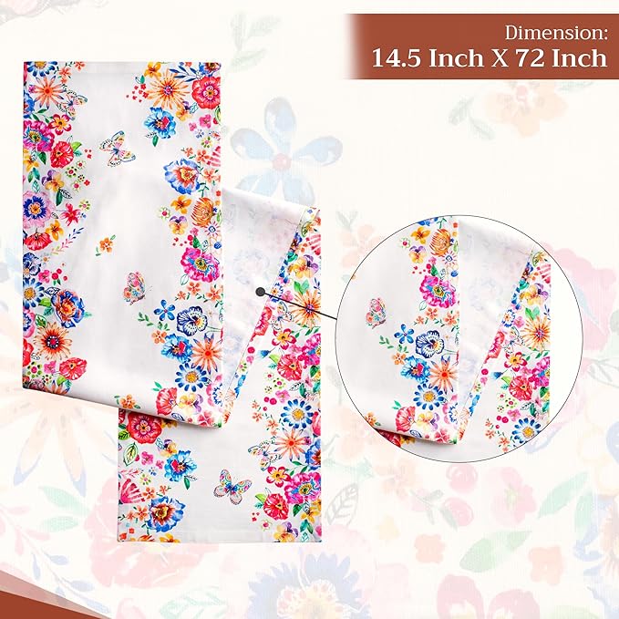 Maison d' Hermine Table Runner 100% Cotton Single Layer Table Runners 72 inches Long Decorative for Home Dining Party Wedding Bridal Shower Spring Summer (Happy Florals - High Summer, 14.50" x 72")