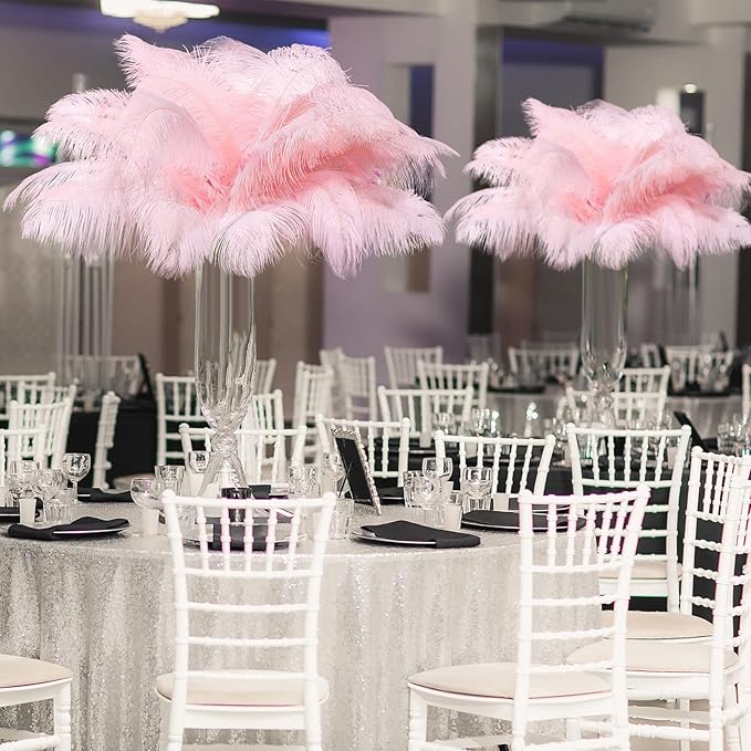 Retrowavy 30 Pcs 18-20 Inch Large Natural Ostrich Feathers Bulk for Centerpieces for Wedding Party Centerpieces Home Decoration Flower Arrangement (Pink)