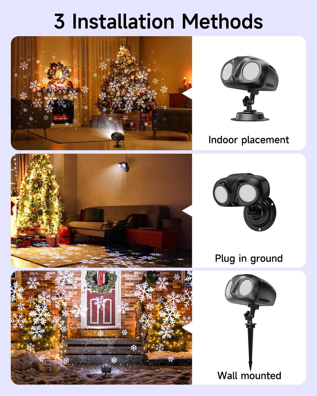 double head christmas snowflake projector light outdoor, outside, close-up detail