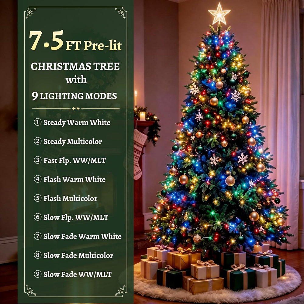 7.5ft Prelit Christmas Tree with 798 LED Lights for Holiday Decor