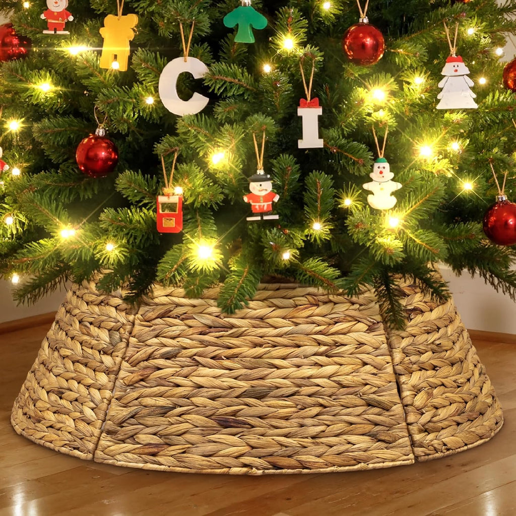 Lanpn Natural Rattan Christmas Tree Collar 24 inch, Decorative Wicker Woven Tree Skirt Ring Stand Base Cover Rustic Farmhouse for Small mini Pencil Silm Artificial Trees Xmas Decor (Oringinal)