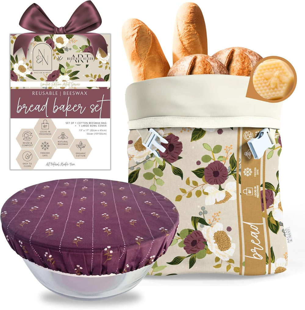 Beeswax Bread Bags for Sourdough & Bowl Cover Baker Set