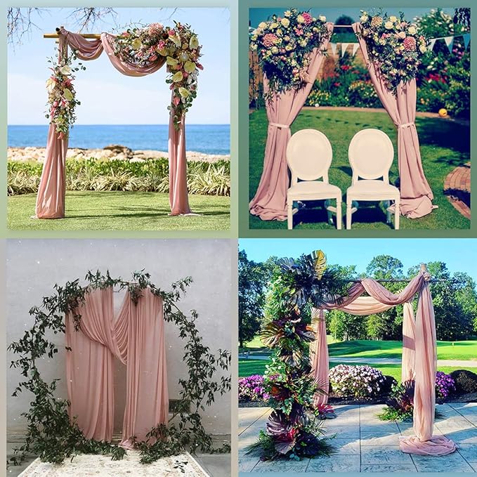 Socomi Wedding Arch Draping Fabric 3 Panels 29" x 19Ft Dusty Rose Sheer Chiffon Curtain Drapes 6 Yards for Wedding Ceremony Birthday Party Decoration