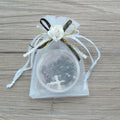 Memorial Rosary Gift Bulk (12 PCS) Black Scented Wood Beads with Clear Container and Black Ribon and Charm Rememberance of Deceased Favor (White)