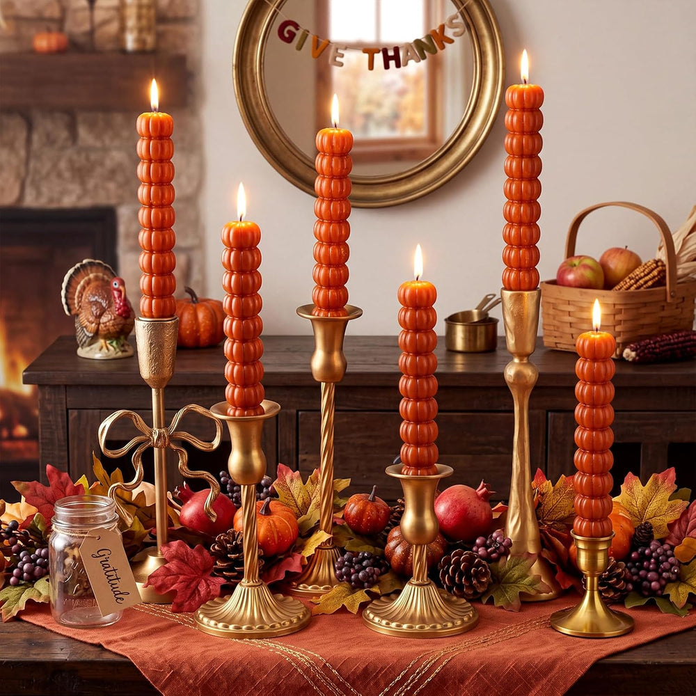 6 Pcs Thanksgiving Candlesticks Fall Taper Candles Pumpkin Decor Gifts