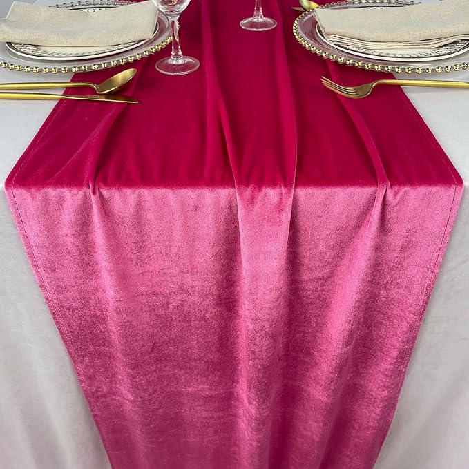 Velvet Table Runner, 10ft Luxurious Wedding Reception Decorations Soft Velvet Fabric Table Linen Overlay for Party (20 x 120 inch, Hot Pink)