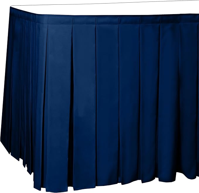 Ultimate Textile Pleat Polyester Fabric Table Skirt - Machine Washable Flame Resistant with Clips for Events, Weddings & Trade Shows, Cut & Sewn in Paterson, NJ - Royal, 17' Box Pleat