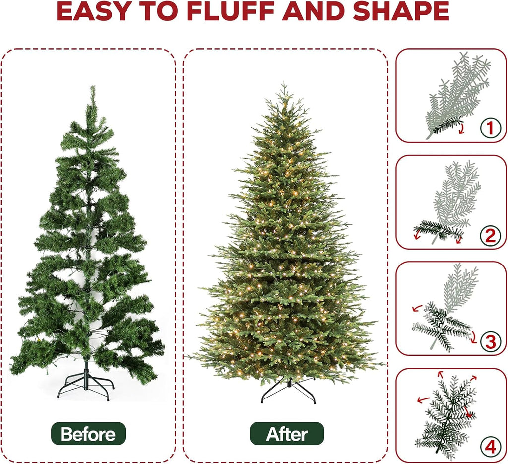 Hykolity 7.5 ft Prelit Christmas Tree with Realistic PE Foliage
