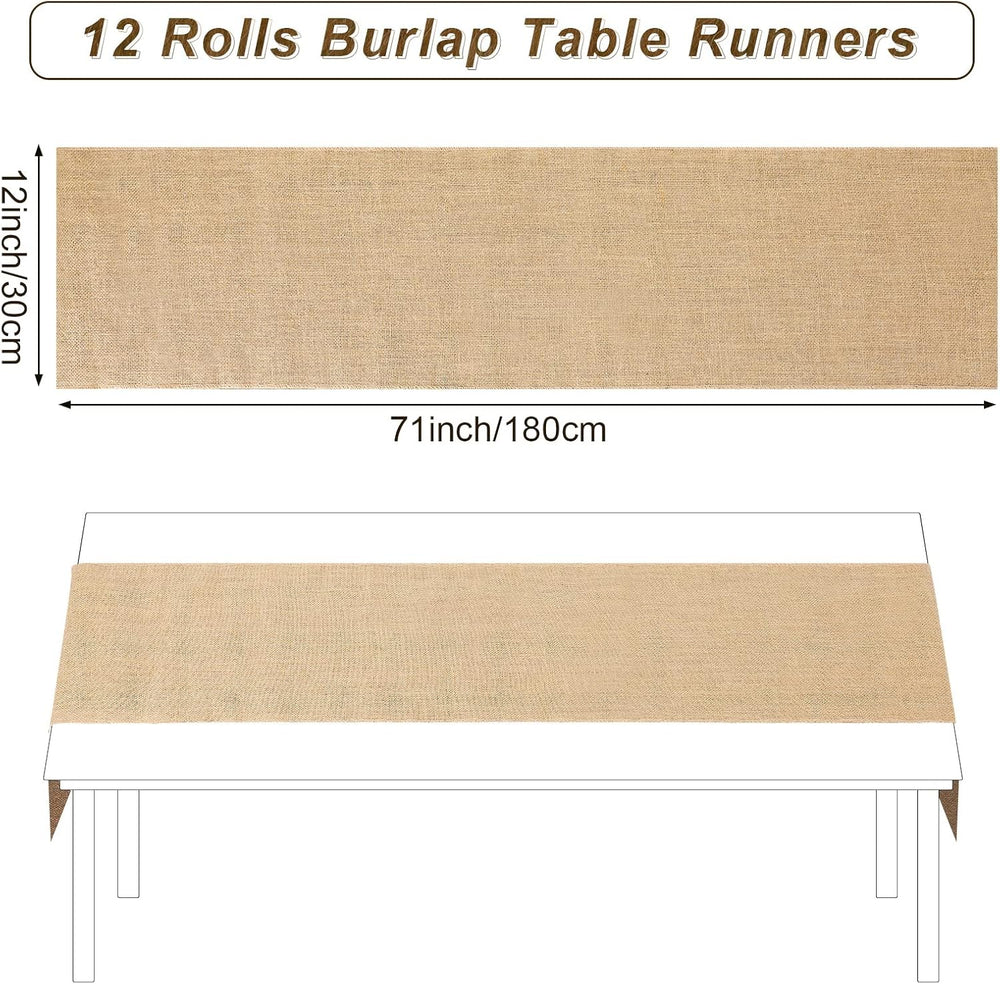 Buryeah 12 Pack Burlap Table Runners 12x71 Inch Rustic Farmhouse Wedding