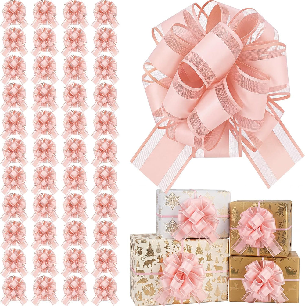 WILLBOND 100 Pcs Christmas Pull Bow for Gift Wrapping, Light Pink