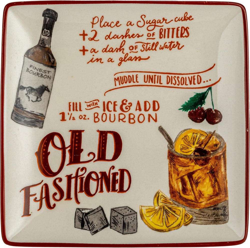 Creative Co-Op Stoneware Plate Set with Cocktail Recipes Design Styles, Multi...