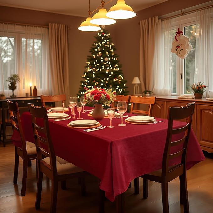 Fitable 2 Pack Faux Linen Christmas Tablecloths, Burlap Textured Fabric Table Clothes Rectangle, Rustic Decorative Table Covers for Winter Holiday Dinner Party Farmhouse (Red, 60 x 120 Inch)