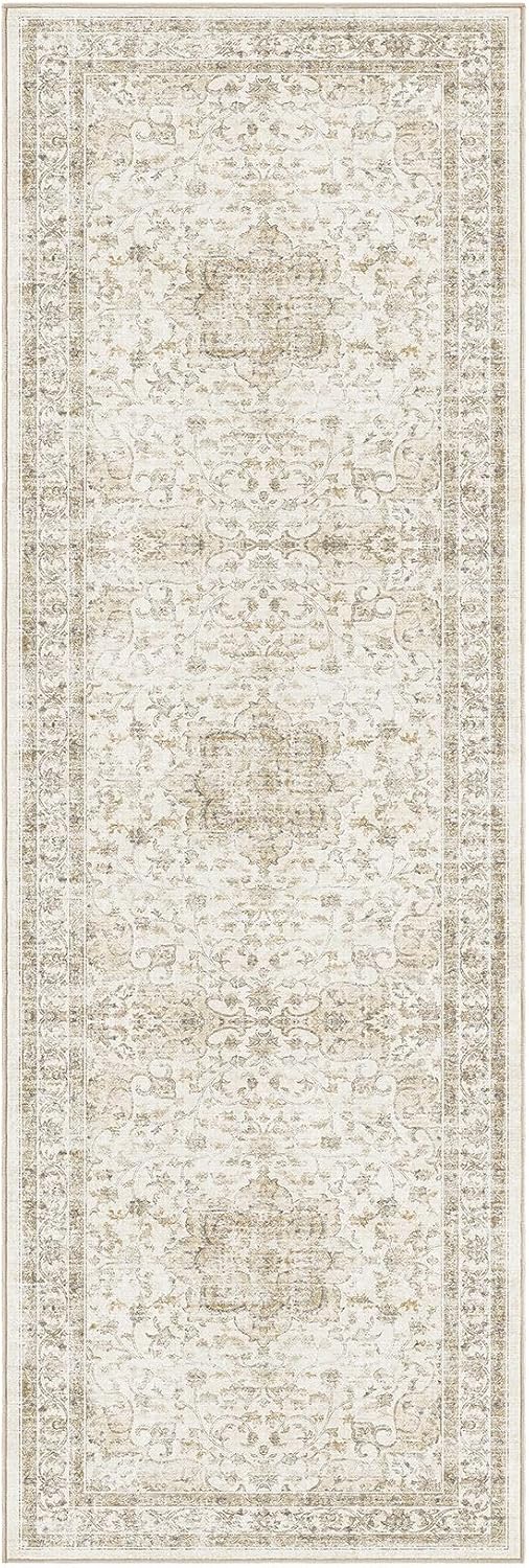Washable 3x8 Runner Rug: Non Slip Soft Vintage Beige Entry Area Rug