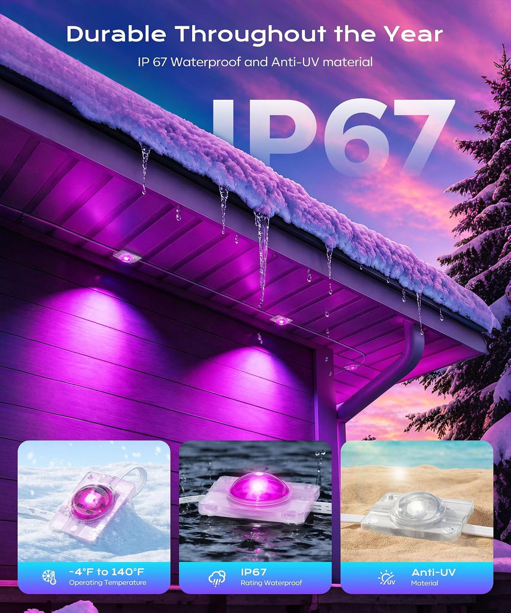 Permanent Outdoor Lights for House, 200ft Christmas RGB+IC Lights