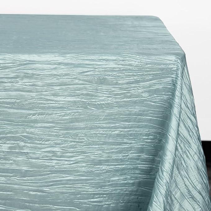 YOUR CHAIR COVERS - 90 x 132 inch Rectangular Crinkle Taffeta Tablecloth - Dusty Blue, Rectangle Table Linens for 6 ft Rectangular Tables, Wedding Crushed Table Cloth