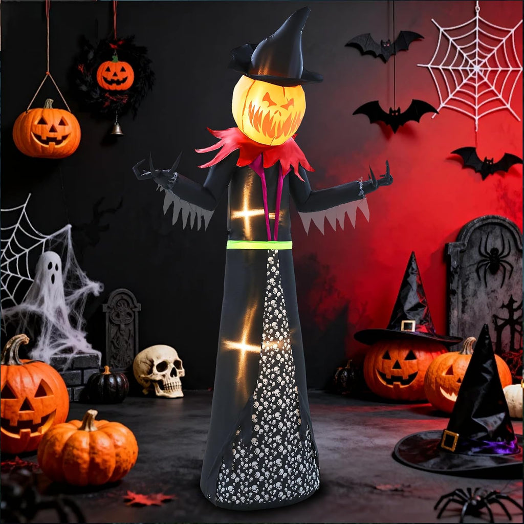 halloween inflatable 9ft giant pumpkin witch outdoor decorations shown in use
