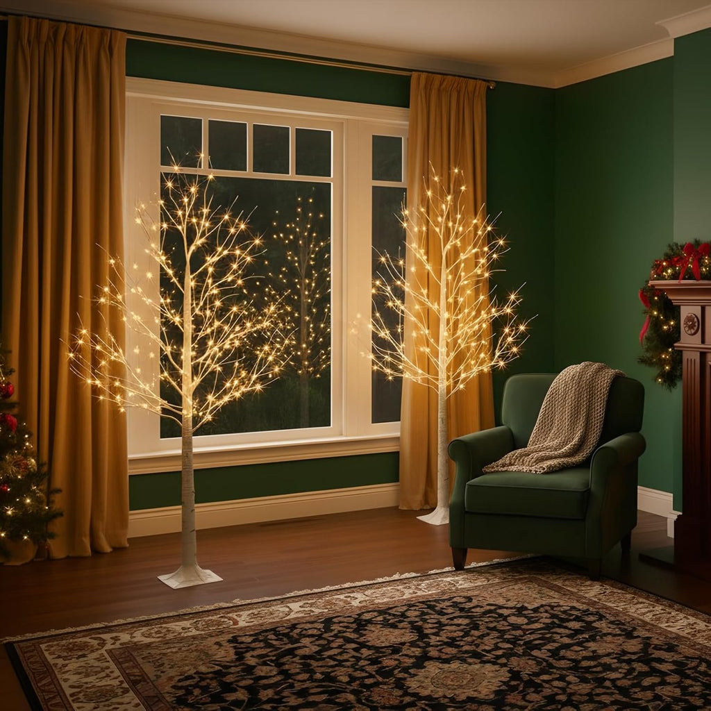 PABIPABI Birch Tree with LED Lights, 6ft Lighted Christmas Trees Outdoor