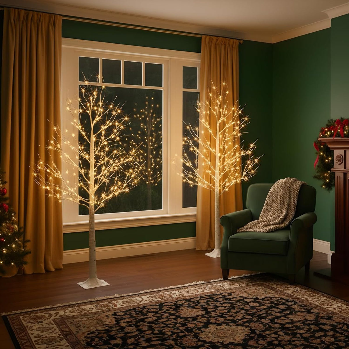 PABIPABI Birch Tree with LED Lights, 6ft Lighted Christmas Trees Outdoor
