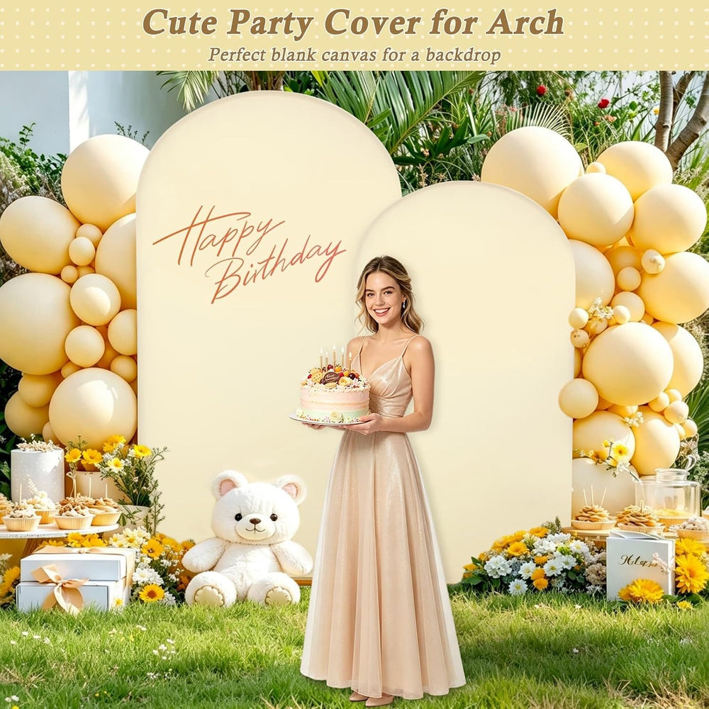 7.2FT, 6FT Beige Spandex Arch Backdrop Stand Covers Set of 2
