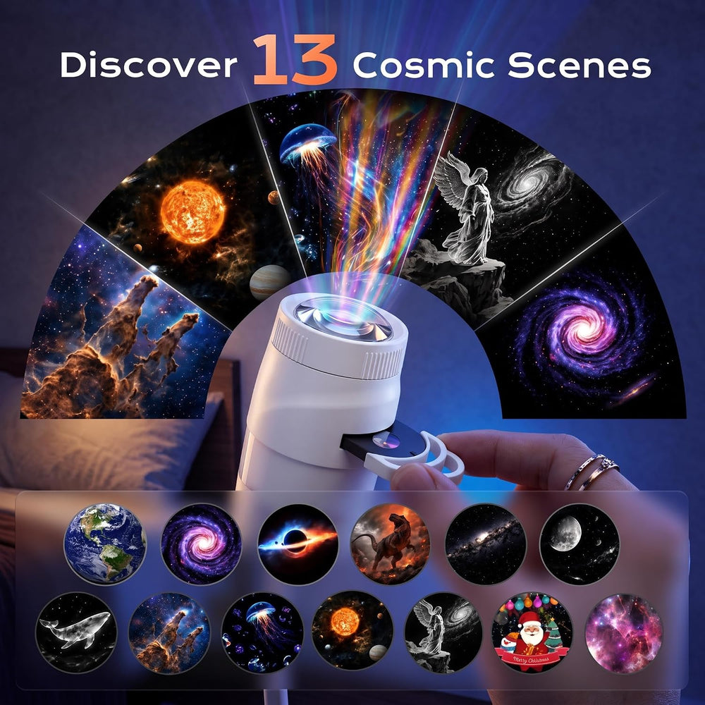 3-in-1 Galaxy Projector Night Light, 13 Discs, 6-Color Ambient Lamp
