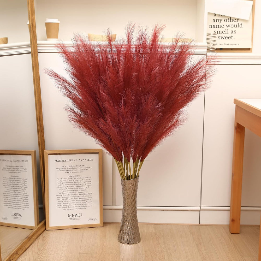 Wertuirk Burgundy Pampas Grass Decor, 8 Pcs 45 Inch Tall Large Faux Pompous