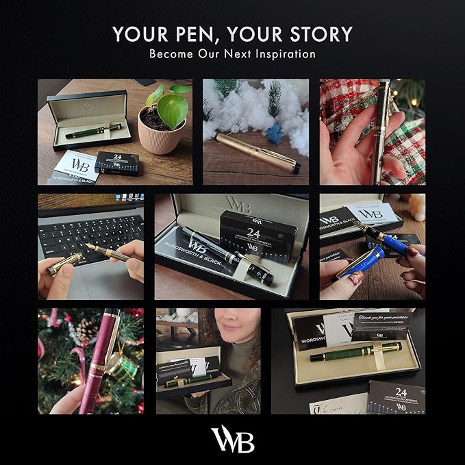 Wordsworth & Black Primori Fountain Pen Set [Stunning Gold]; Medium Nib, Gift Case, 24 Ink Cartridges, Refill Converter, Manual; Journaling, Calligraphy, Smooth Writing Pens; Left and Right Handed