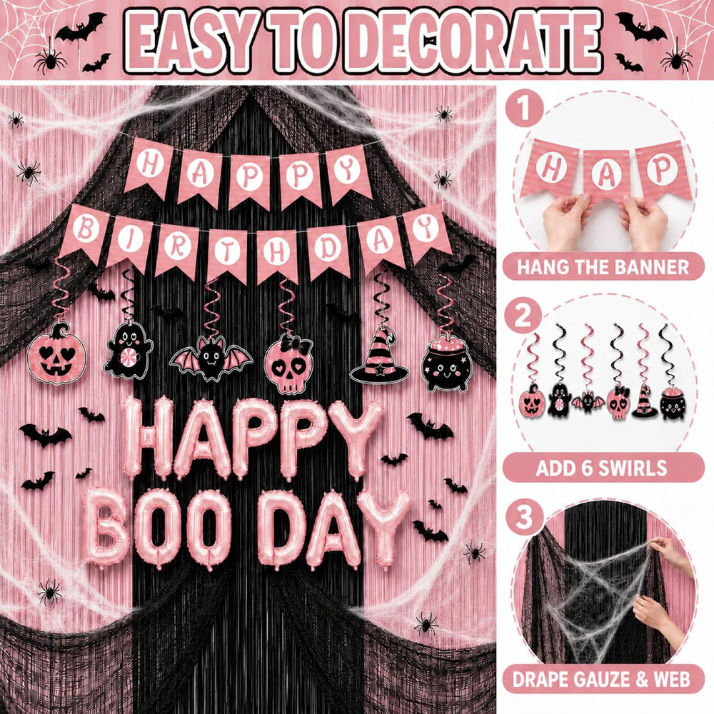 UJoyant Pink Halloween Party Decorations, Birthday Tableware for 25 Guests