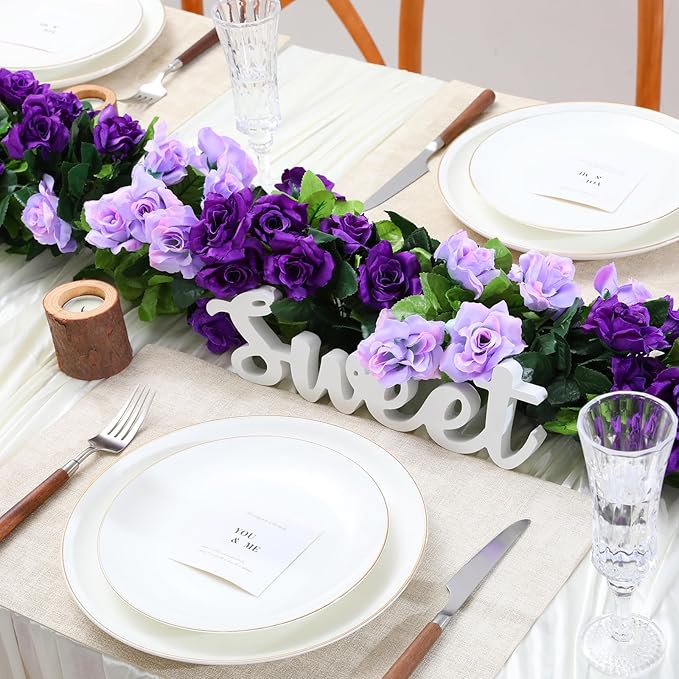 Floweroyal 4 Pack Artificial Flower Garlands 7.9FT Fake Rose Vines Silk Flowers Hanging Rose Ivy for Wedding Arch Party Home Garden Wall Decor (Purple)