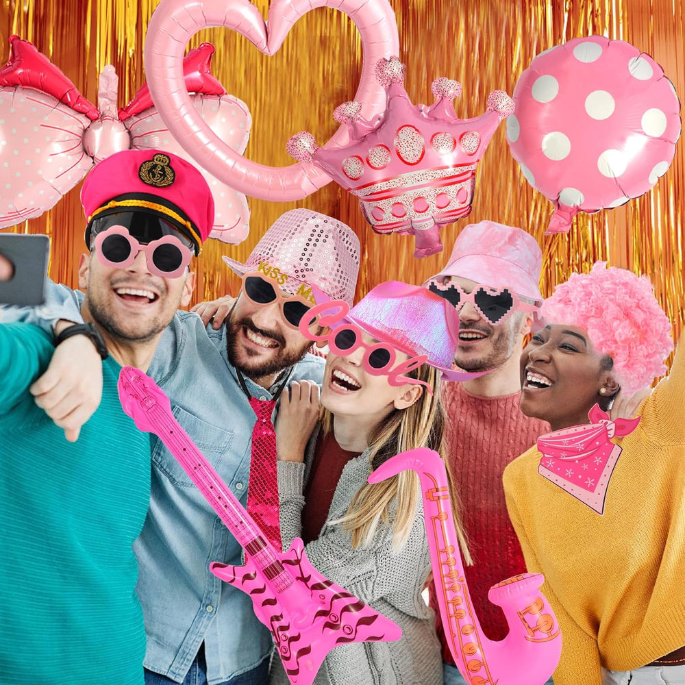 Bulk Premium Hot Pink Funny Photo Booth Props Set for Women, Cute Hot Pink Ha...