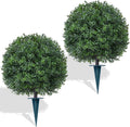 Yangrass 2PCS 24" Artificial Boxwood Topiary Ball Trees with Ground Spike
