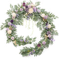 Ling's Moment 9FT Flower Garland for Backdrop Decorations - Wedding Arch Flowers, Eucalyptus & Rose, Artificial Floral Garland for Mantel - Sweetheart Table Decor for Ceremony Reception, Lilac & Gold