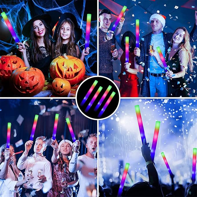 EXCECAR 45PCS Foam Glow Sticks, LED Light Up Foam Sticks with 3 Modes Flashing Changing, Glowing in The Dark for Event Party Wedding Halloween Christmas Concert Supplies
