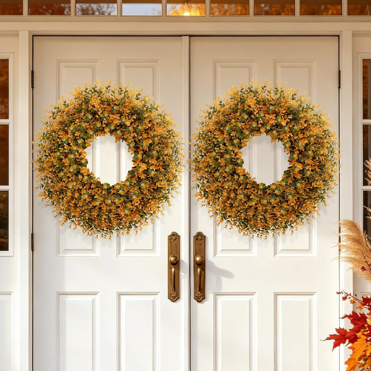 28 Inch Large Fall Boxwood Wreaths for Front Door Decoration(Orange)
