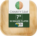 Charity Leaf Disposable Bamboo 7" Square Plates (50 pieces) Bamboo Serving Platters, Disposable Boards, Eco-Friendly Dinnerware For Weddings, Catering, Events