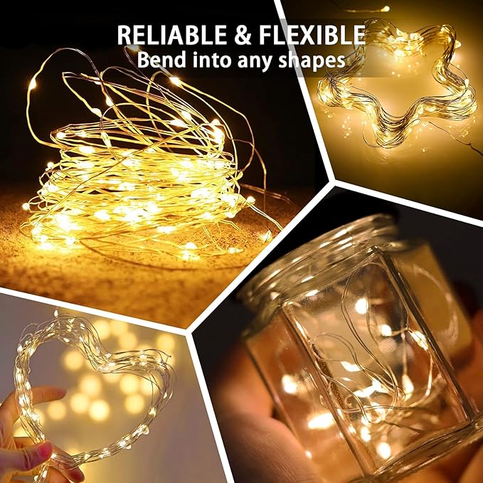 100 Pack Fairy Lights 7Ft 20 LED Twinkle String Lights 3 Modes Battery Operated Waterproof Firefly Starry for Mason Jar Party Wedding Christmas Valentines Day Table Centerpieces,Warm White