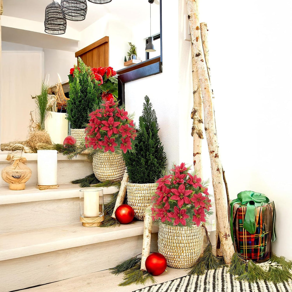 2 Packs 23.6" Poinsettia Flowers Artificial Trees for Outdoor