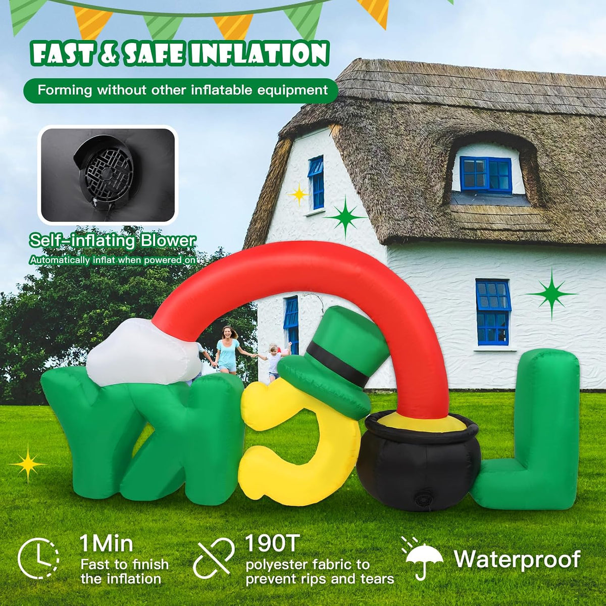 7ft long st. patrick's day inflatables outdoor decoration, side view