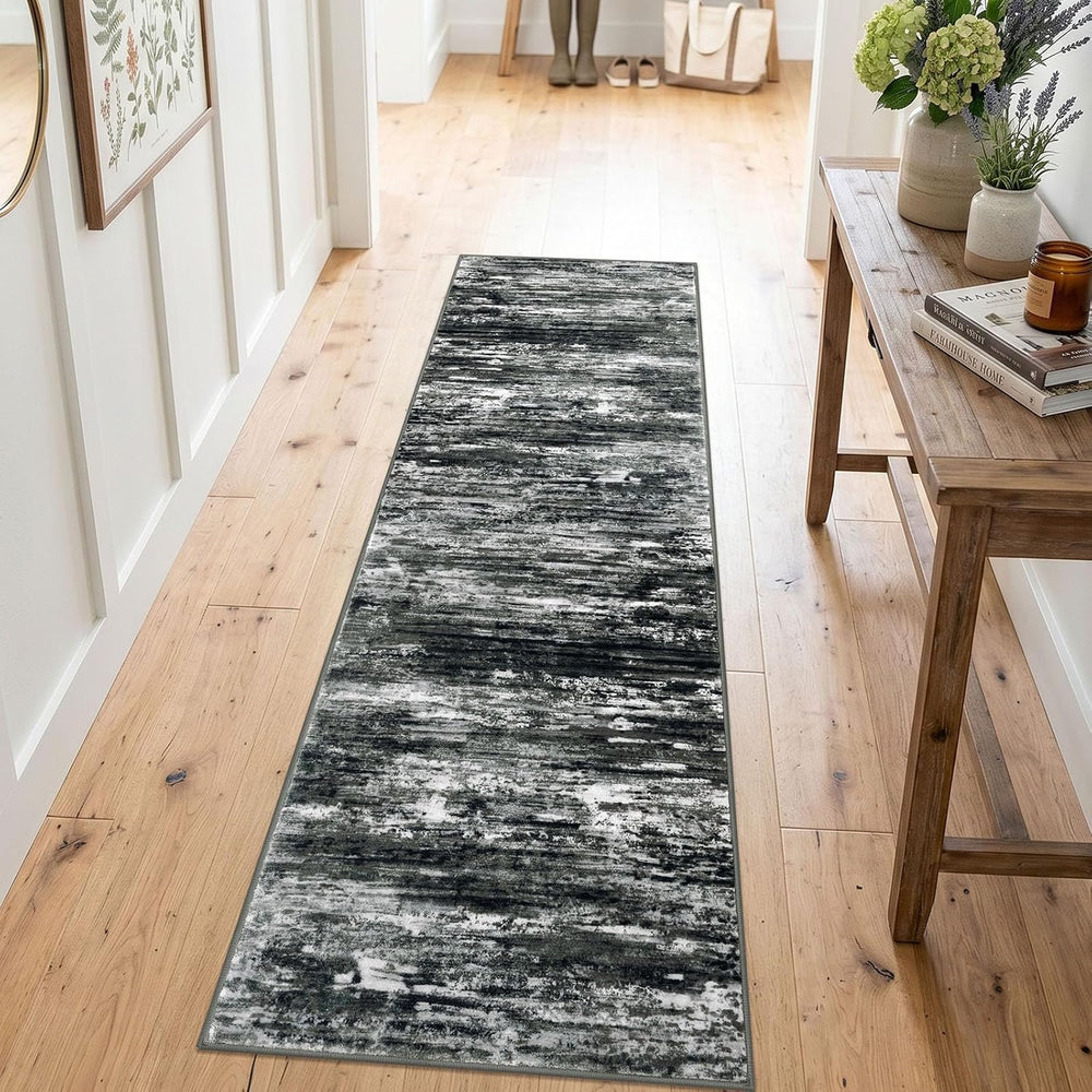 KOZYFLY Modern Washable Rug Runner 2x6 Runners for Hallways Black Grey