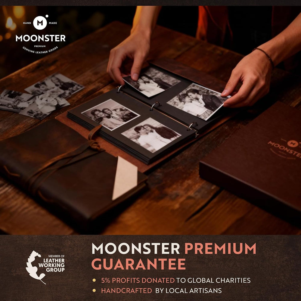 Moonster Leather Photo Album Scrapbook – Full-Grain Buffalo Leather
